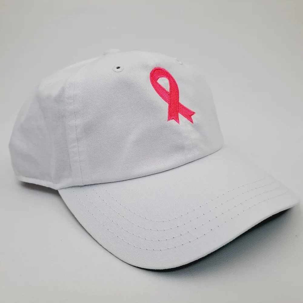 Breast Cancer Awareness Embroidered Hat Cap Relaxed Cotton White